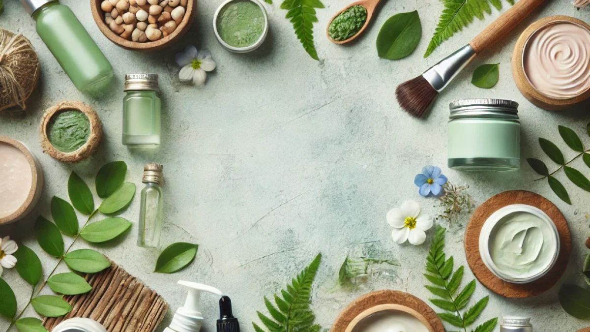 Vegane Kosmetik: Ästhetische Darstellung mit Natur- und Nachhaltigkeitsfokus.
