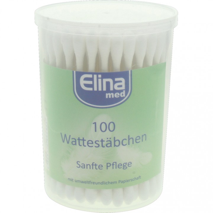 Elina Med Wattestäbchen Papier - 100er in Runddose - Ohrstäbchen