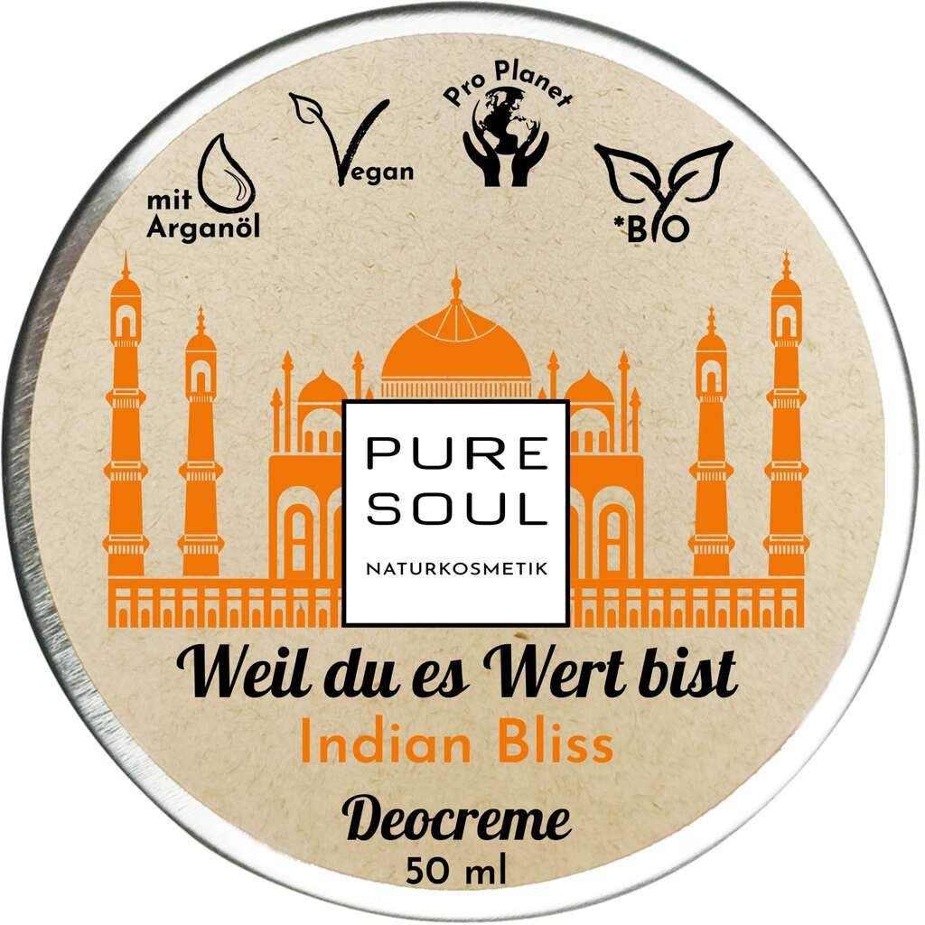 PURE SOUL DEOCREME 100 % Sommer Frische Deo Indian Bliss | 50 ml