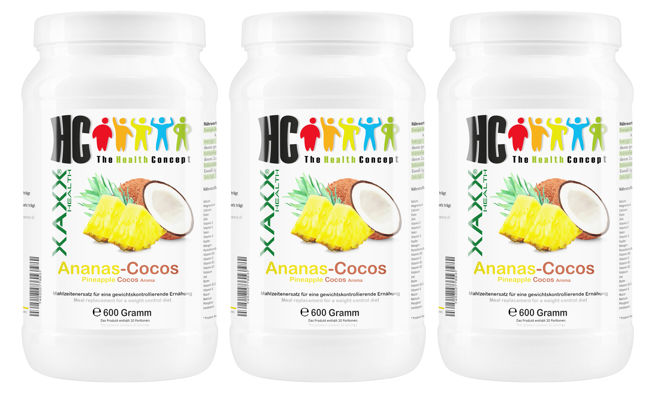 HC Body Control Shake Ananas Cocos 600G - 20 Mahlzeiten 3er set