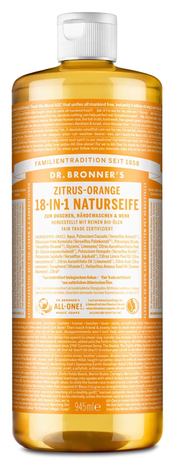 Dr Bronner 18-IN-1 NATURSEIFE Zitrus-Orange 945ml