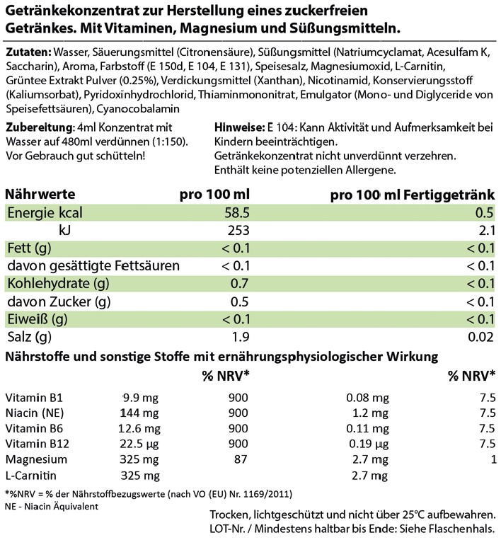 XAXX HC Refresh Liquid Gruentee Limette Konzentrat 1zu150 Zuckerfreier Sirup zutaten
