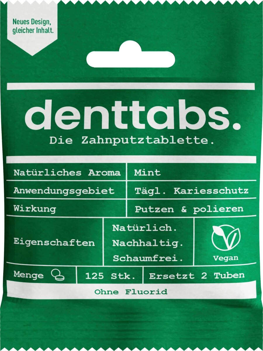 DENTTABS Zahnputz-Tabletten Stevia Mint ohne Fluorid - Zahnputztabletten