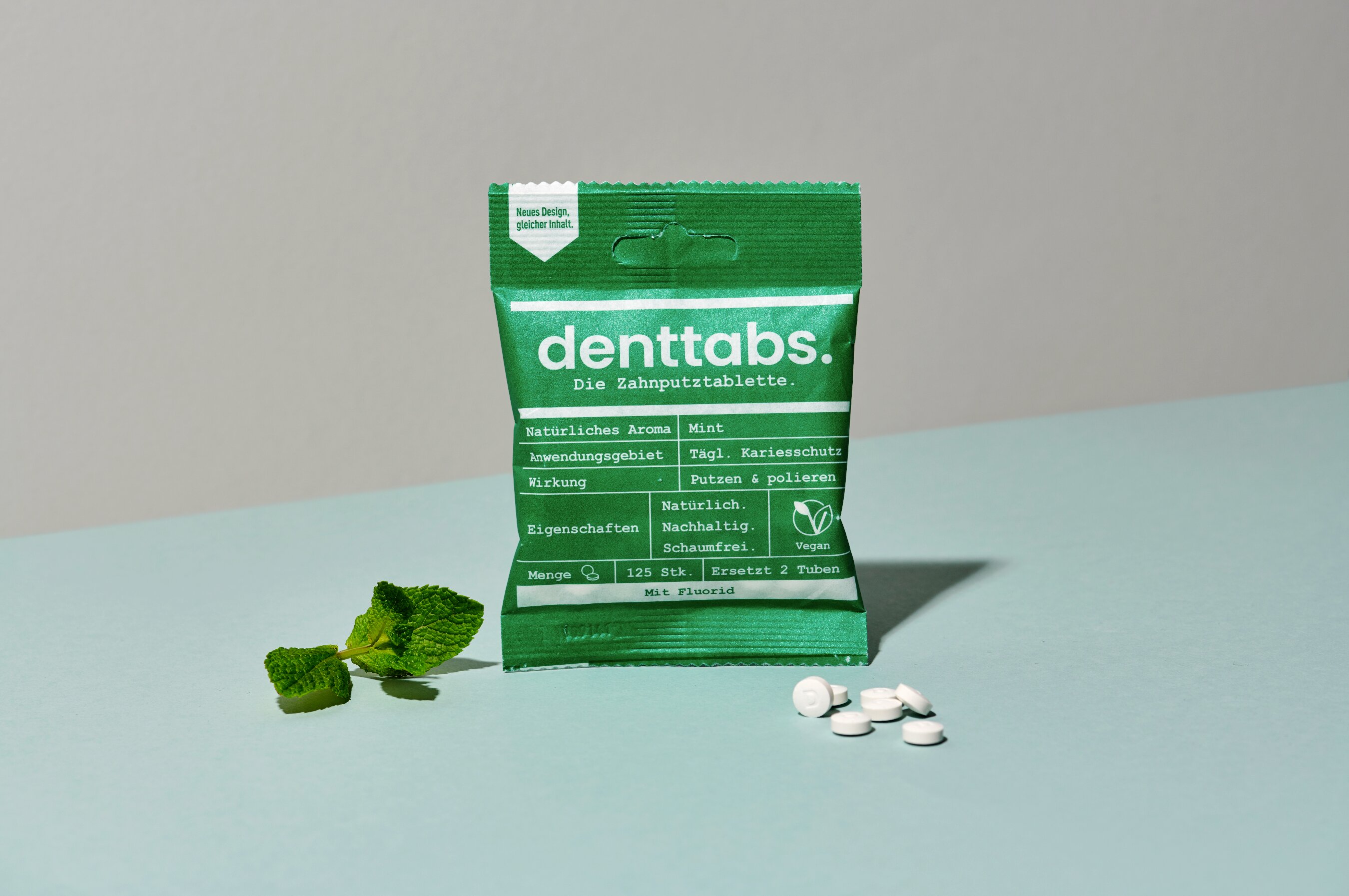 DENTTABS Zahnputz-Tabletten Stevia Mint ohne Fluorid - Zahnputztabletten 3