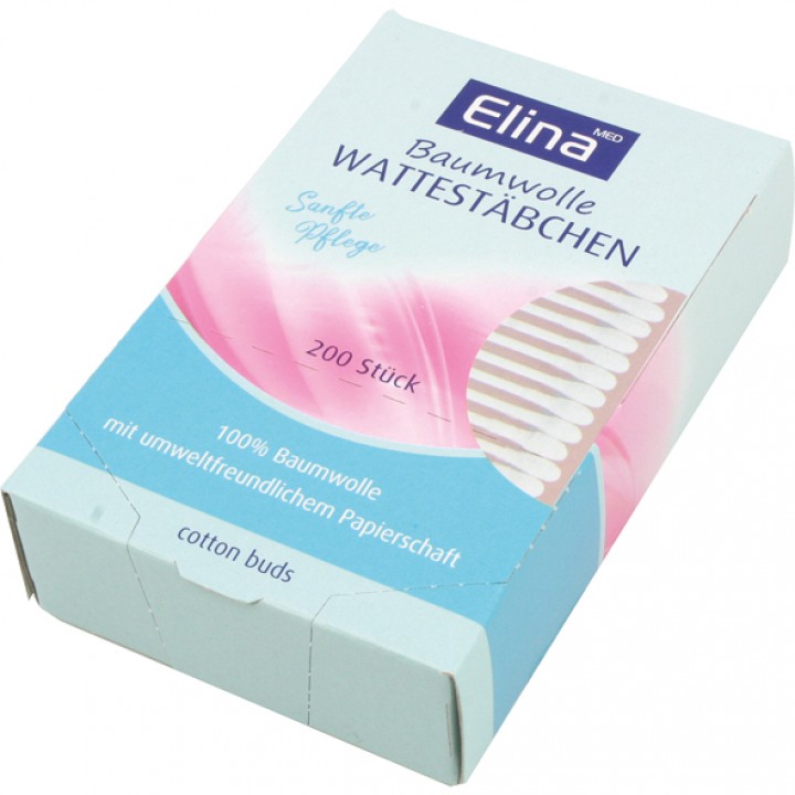 Elina Med Wattestäbchen Papier - 200er in Papierdose - Ohrstäbchen