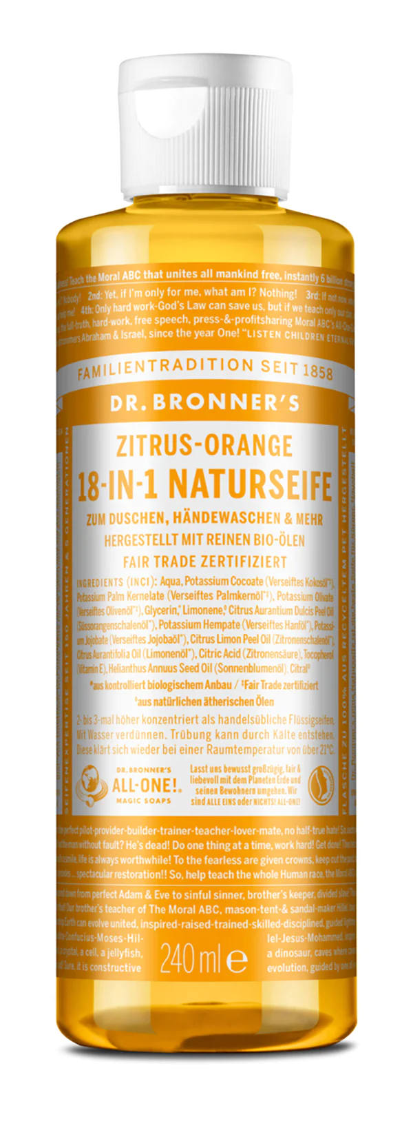 Dr Bronner 18-IN-1 NATURSEIFE Zitrus-Orange 240ml