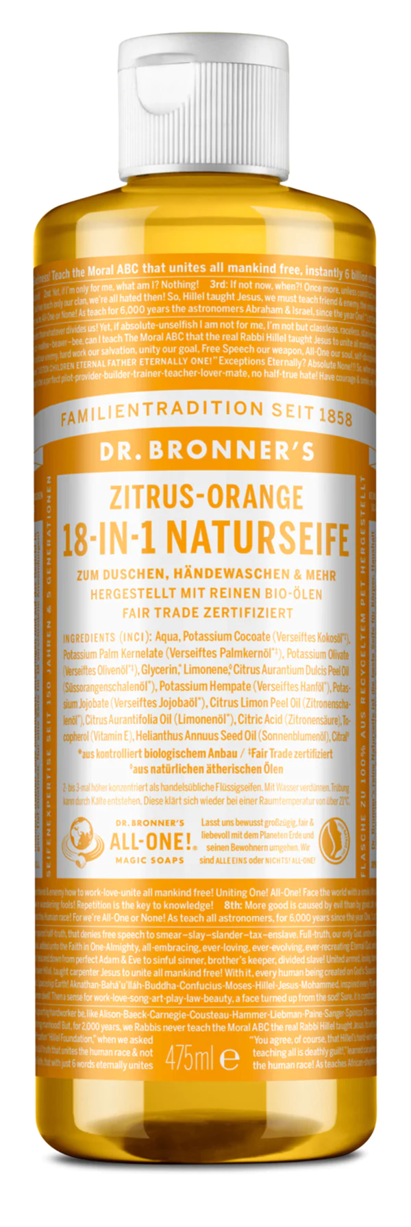 Dr Bronner 18-IN-1 NATURSEIFE Zitrus-Orange 475ml